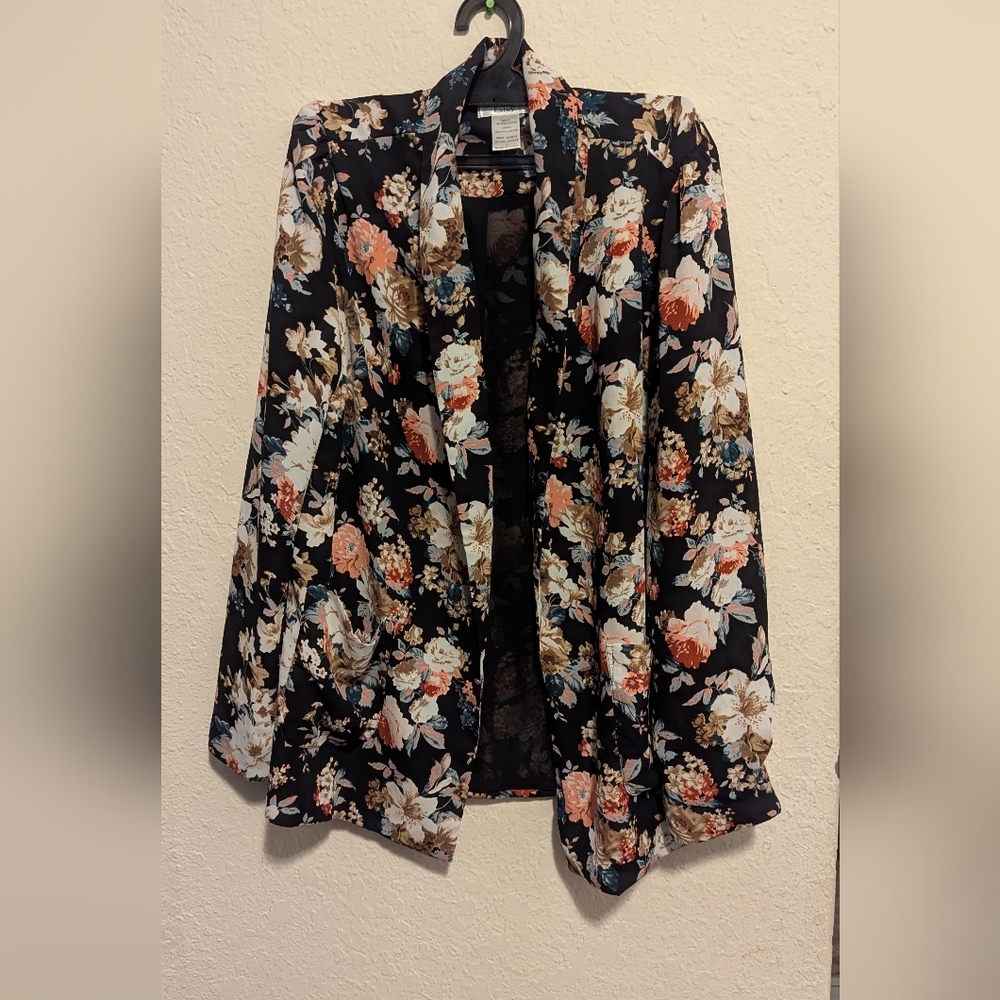 Esley Black Floral Blazer Women Size L